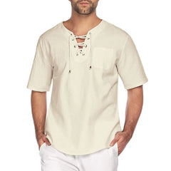 summer Linen short Sleeve T-shirts With Short Sleeves V-neck Lace Oversize Men's Woman Women Man Male Tops Tees Clothing