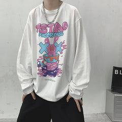 Men Long Sleeve T-shirt Plus Oversize Spring Tees Male Couple Cartoon Print T Shirt  Japanese Style Funny Top Ins