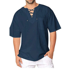 summer Linen short Sleeve T-shirts With Short Sleeves V-neck Lace Oversize Men's Woman Women Man Male Tops Tees Clothing