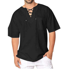 summer Linen short Sleeve T-shirts With Short Sleeves V-neck Lace Oversize Men's Woman Women Man Male Tops Tees Clothing