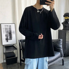 Men Long Sleeve T-shirts Autumn Male Simple Design Solid Basic Oversize 5XL Soft Cozy High Quality All-match Korean Fashion Chic