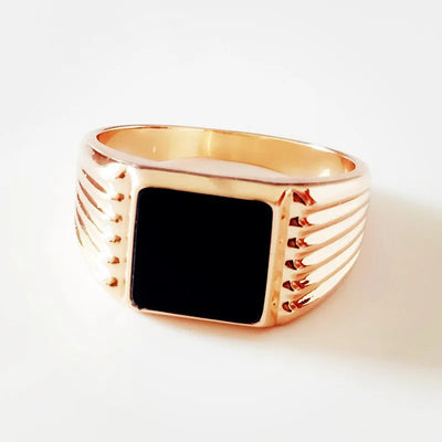 585 Rose Gold Color Black Cubic Zircon Man Ring Traditional Casual New Fashion Party Men Jewelry