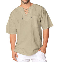 summer Linen short Sleeve T-shirts With Short Sleeves V-neck Lace Oversize Men's Woman Women Man Male Tops Tees Clothing