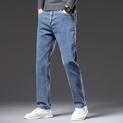 Plus Size 40 42 44 Autumn Men's Blue Straight Loose Jeans Business Casual Cotton Stretch Denim Pants Male Brand