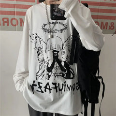 Men Long Sleeve T-shirts Autumn Print Gothic Vintage Ulzzang Cozy High Street Streetwear 5XL Baggy Korean Trendy BF New