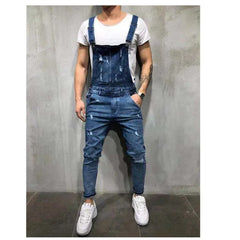 New Fashion Men's Jeans Overalls High Street Ripped Denim Jumpsuits Hip Hop Men Cargo Bib Pants Cowboy Male Jean Dungarees