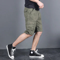 Summer Mens Cargo Shorts Solid Cotton High Quality Knee Length Male Shorts Bermuda Military Casual Work Short Pants