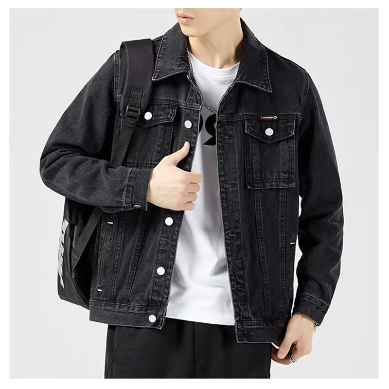 Spring Autumn Men Black Denim Jacket Men's All-Match Korean Casual Fashionable Male Camouflage Work Jacket Shirt Top New