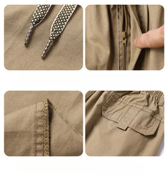 Men's 100% Cotton Sunwashed Pants, Standard Fit, Men Straight Cargo Trousers, Casual Pants, Monochromatic, Elastic Waist