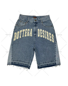 American Street Embroidery High Waist Washed Denim Shorts  Retro Trendy Brand Oversized Jeans Men Y2k Goth Punk Shorts