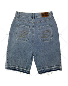 American Street Embroidery High Waist Washed Denim Shorts  Retro Trendy Brand Oversized Jeans Men Y2k Goth Punk Shorts