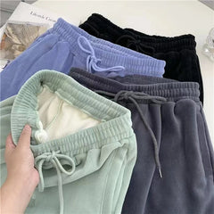 Winter Thick Warm Men &  Women Harem Pants Oversized Casual Elastic Waist Velvet Sweatpants Male & Female Solid Fleece Jogging Trousers