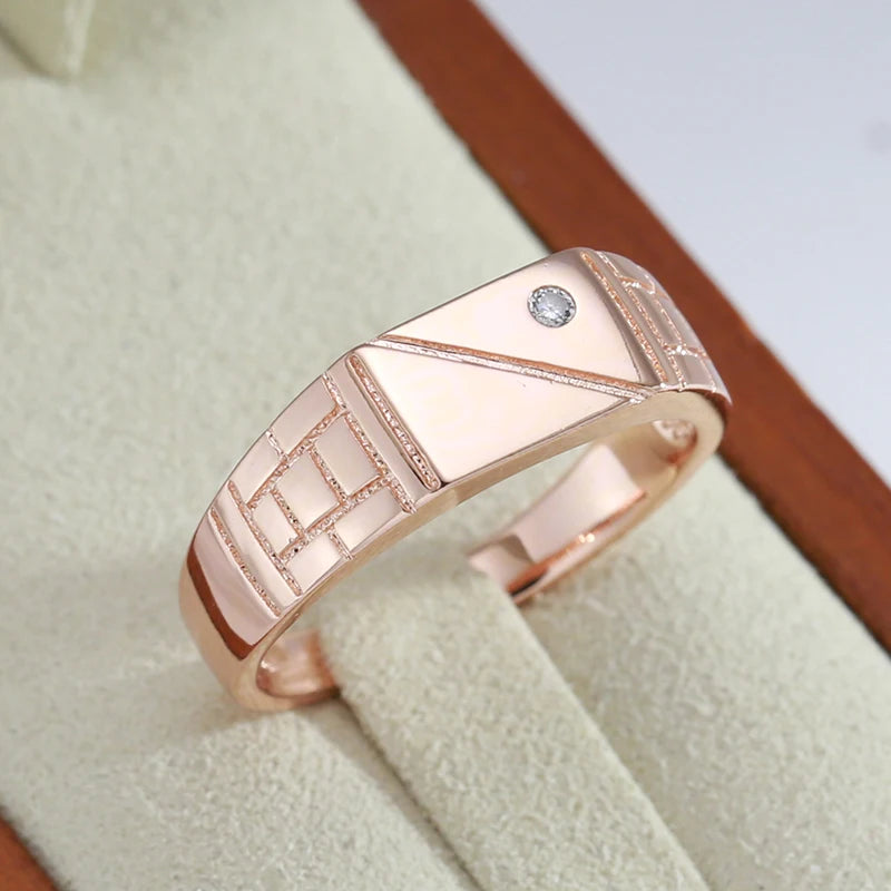 Geometric Square Texture Glossy Rings for Men and Women 585 Rose Gold Color Fashion Minimalist Jewelry Party Daily Accessories