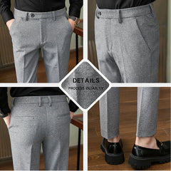 Autumn New Gray Woolen Pants, Men Fashion Casual Sanded Trousers, Size 31-36 Slim Suit Pantalon for Men