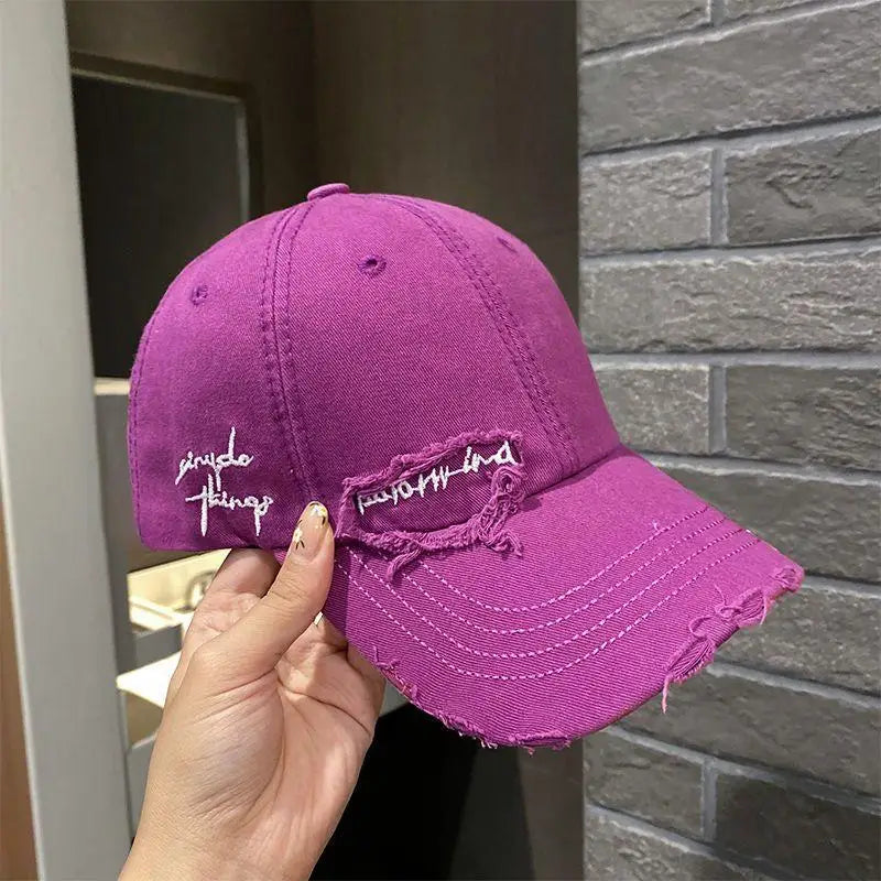 Purple Pleated Baseball cap New Flat Tongue Hat Small Face Wide brim Versatile Sunscreen Baseball cap for Men and Women