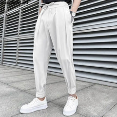 Fashion Men Pants Solid Color Lace Up Pleated Joggers Casual Trousers Men Loose Streetwear Leisure Long Pants L-5XL INCERUN