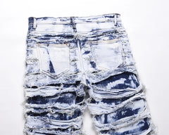 Frayed Distressed Retro Tie Dye Jeans Pants Men and Women Straight Ripped Hole Washed Baggy Casual Denim Trousers