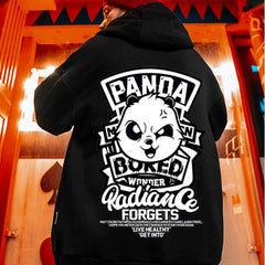 Retro Letter Panda Print Fleece Hoodies Oversized Male and Female Streetwear Casual Hooded Sweatshirts Loose Hip Hop y2k Hoody