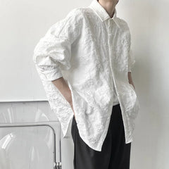 Shirts Men Floral Japanese Style Fashion Loose Pleated Long Sleeve Vibe All-match High Street Youthful Cool Designed Vintage