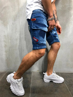 Summer Ripped Shorts Jeans Men Hip-Hop Denim Pants Stretch Light blue Fashion Design Slim Straight Male Short Jeans Hombre