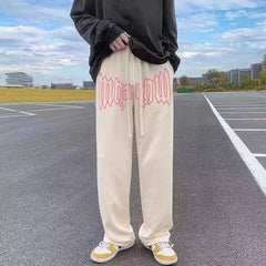 American Style Letter Print Straight Pants For Men High Street Loose Trousers Casual Joggers Hip Hop Drawstring Sweatpants