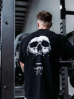 Gym Fitness T-shirt Loose Oversized Cotton Men Short Sleeves Bodybuilding Sports Tees Summer Training Workout Jogging Tops