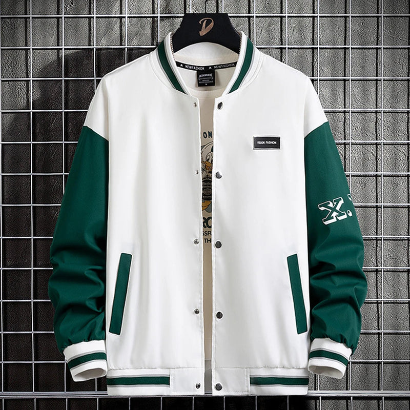 Plus Size Baseball Jacket Men Fashion Casual Patchwork Jacket Coat Male Varsity Jacket Coat