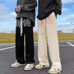 American Style Letter Print Straight Pants For Men High Street Loose Trousers Casual Joggers Hip Hop Drawstring Sweatpants