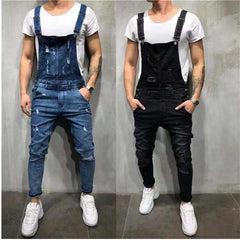 New Fashion Men's Jeans Overalls High Street Ripped Denim Jumpsuits Hip Hop Men Cargo Bib Pants Cowboy Male Jean Dungarees