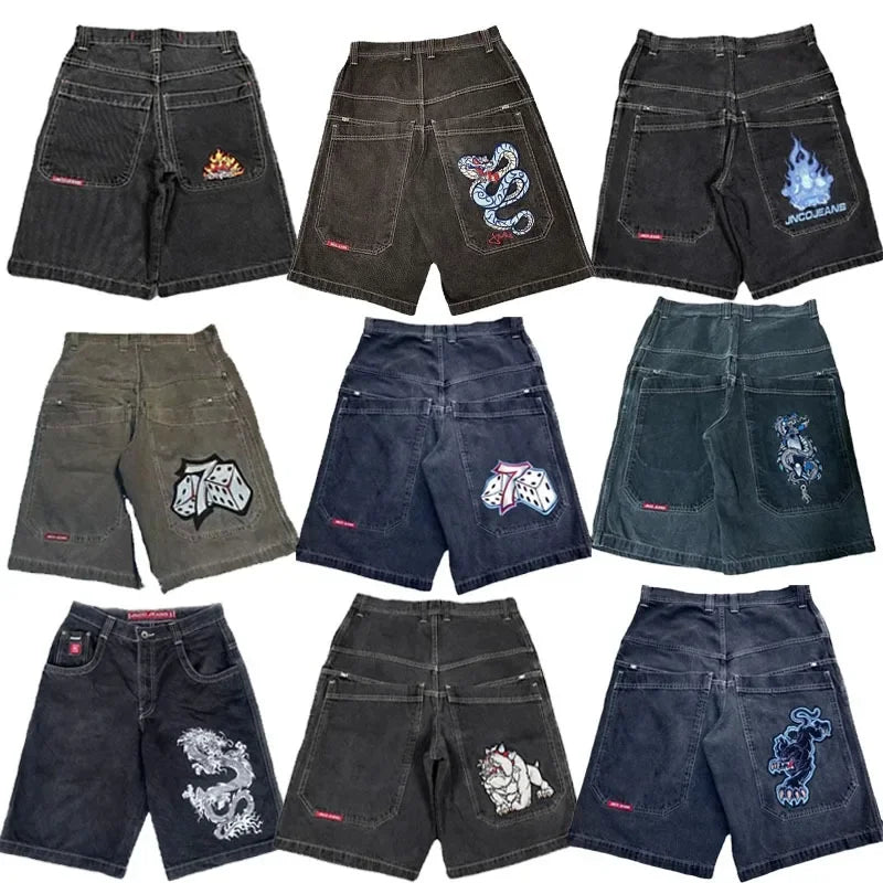 Y2K Hip Hop JNCO baggy jeans Denim Shorts vintage pattern Men Women Summer New Gothic Men Basketball Shorts Streetwear