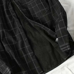 Shirts Men Winter Fleece Plaid Loose Trendy Basic Black Simple Thermal Camisa Masculina Fashion Daily Casual Clothing Handsome