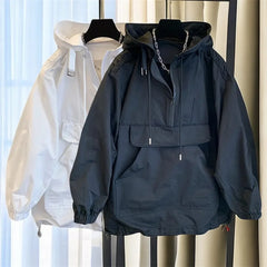 Fashion Brand Couple Wear Men's Jacket Windbreaker Design Casual Loose Coat Trend Spring and Autumn Hooded Charge Coat