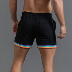 Polyester Shorts Men Summer Solid Color Rainbow Pants Pocket Drawstring Loose Casual Sports Running Glitter Foam Star