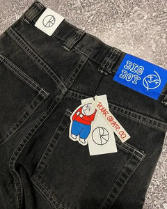 Hip Hop Cartoon Graphic Embroidery Baggy Jeans Big Boy Jeans Y2K Black Pants Mens Womens New High Waist Wide Trousers