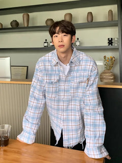 Jackets Men Plaid Youthful Korean Style All-match Personality Chic Pockets Loose Turn-down Collar Casual College Single Breasted