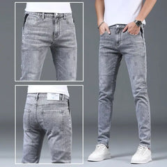 Fashionable Men's Luxury New Gray Solid Denim Pants Slim Fit Tretch Drsigner Skinny Jeans for Summer Casual Wear