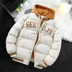 Winter Men's Warm Coat Korean Women's Blue Hoodie Jacket High Street Zipper Coat High Quality Hot Selling Men Clothes