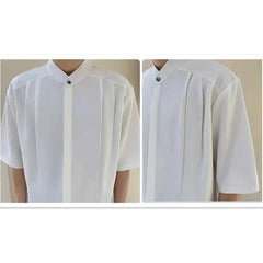 High Quality Stand Collar Shirt for Men Summer Ice Silk Draping Half Sleeves Tops Minimalist Ruffian Handsome Crimp Dress Shirt