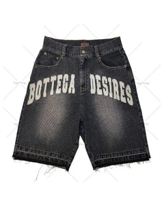 American Street Embroidery High Waist Washed Denim Shorts  Retro Trendy Brand Oversized Jeans Men Y2k Goth Punk Shorts