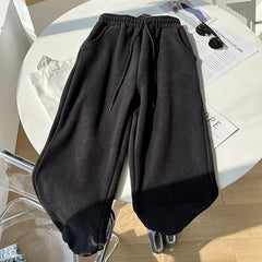 Fleece Pants men & Women Solid Thick Warm Loose Autumn Winter Leisure Sports Ankle Length Pockets Drawstring Students Preppy Chic Lady