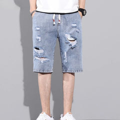 Men's Short Jeans Pants Straight Gray Drawstring Ripped Male Denim Shorts Trend  Popular Xl With Vintage Streetwear