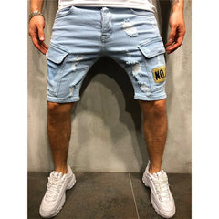 Summer Ripped Shorts Jeans Men Hip-Hop Denim Pants Stretch Light blue Fashion Design Slim Straight Male Short Jeans Hombre