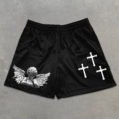 Y2K Gym Shorts for Men Women Summer Fitness Jogging Angel Cross 3D Print Casual Shorts Quick Dry Sports Short Pants Sweatpants