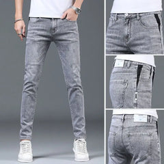 Fashionable Men's Luxury New Gray Solid Denim Pants Slim Fit Tretch Drsigner Skinny Jeans for Summer Casual Wear