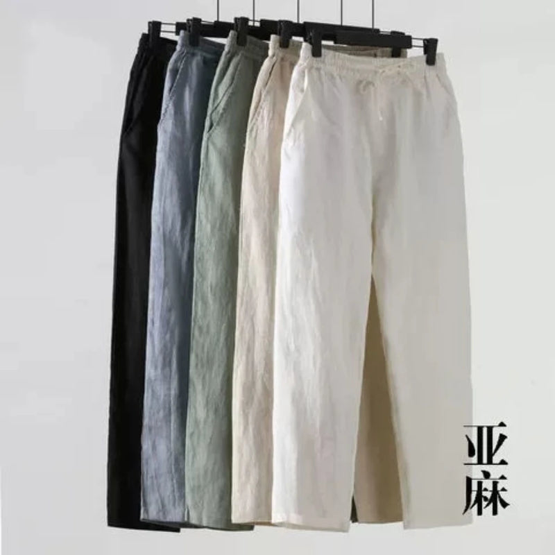 Summer Linen Pants Men Thin Loose Mens Joggers Cotton Linen Cropped Pants Men's Casual Pants Chinese Style Linen Pants