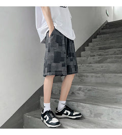 New Arrival Mens Shorts Newest Summer Casual Shorts Men Cotton Fashion Wide Leg Loose Beach Checkered Denim Jeans Outdoor C17