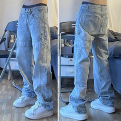 Fashion Trousers Denim Pants Streetwear Hip Hop Low Rise Baggy Jeans For Men Korean Women Cargo Pants Punk Clothe