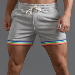 Polyester Shorts Men Summer Solid Color Rainbow Pants Pocket Drawstring Loose Casual Sports Running Glitter Foam Star