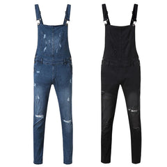 New Fashion Men's Jeans Overalls High Street Ripped Denim Jumpsuits Hip Hop Men Cargo Bib Pants Cowboy Male Jean Dungarees