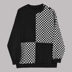 Men Casual T Shirt Checkerboard Patchwork O-neck Long Sleeve Pullover Streetwear Stylish Tee Tops Men Leisure Camisetas